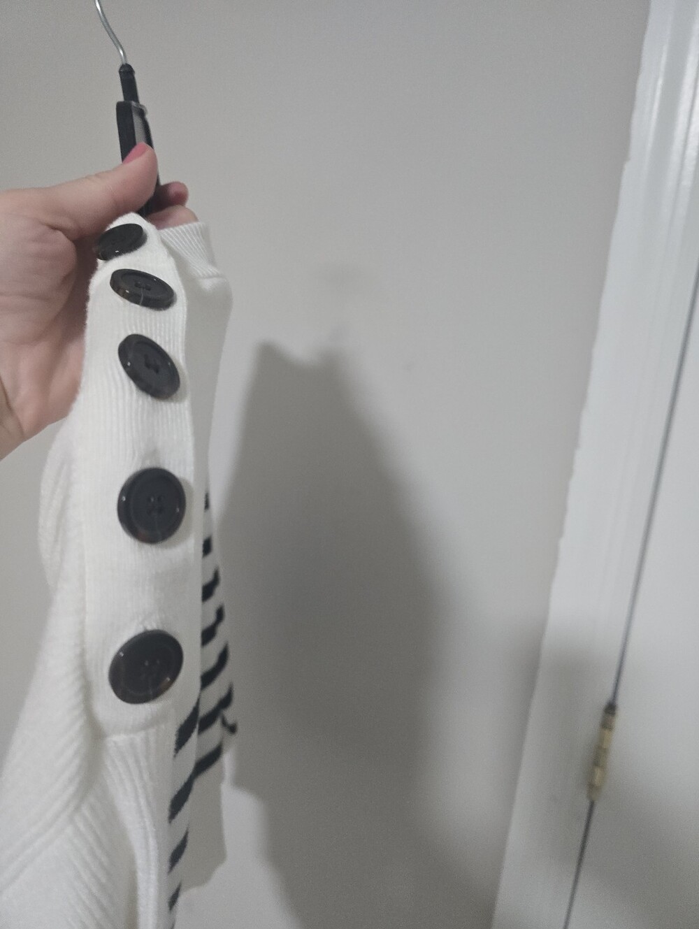 For The Republic Cream and Navy Striped Crewneck Sweater with Shoulder Buttons - Picture 6 of 11